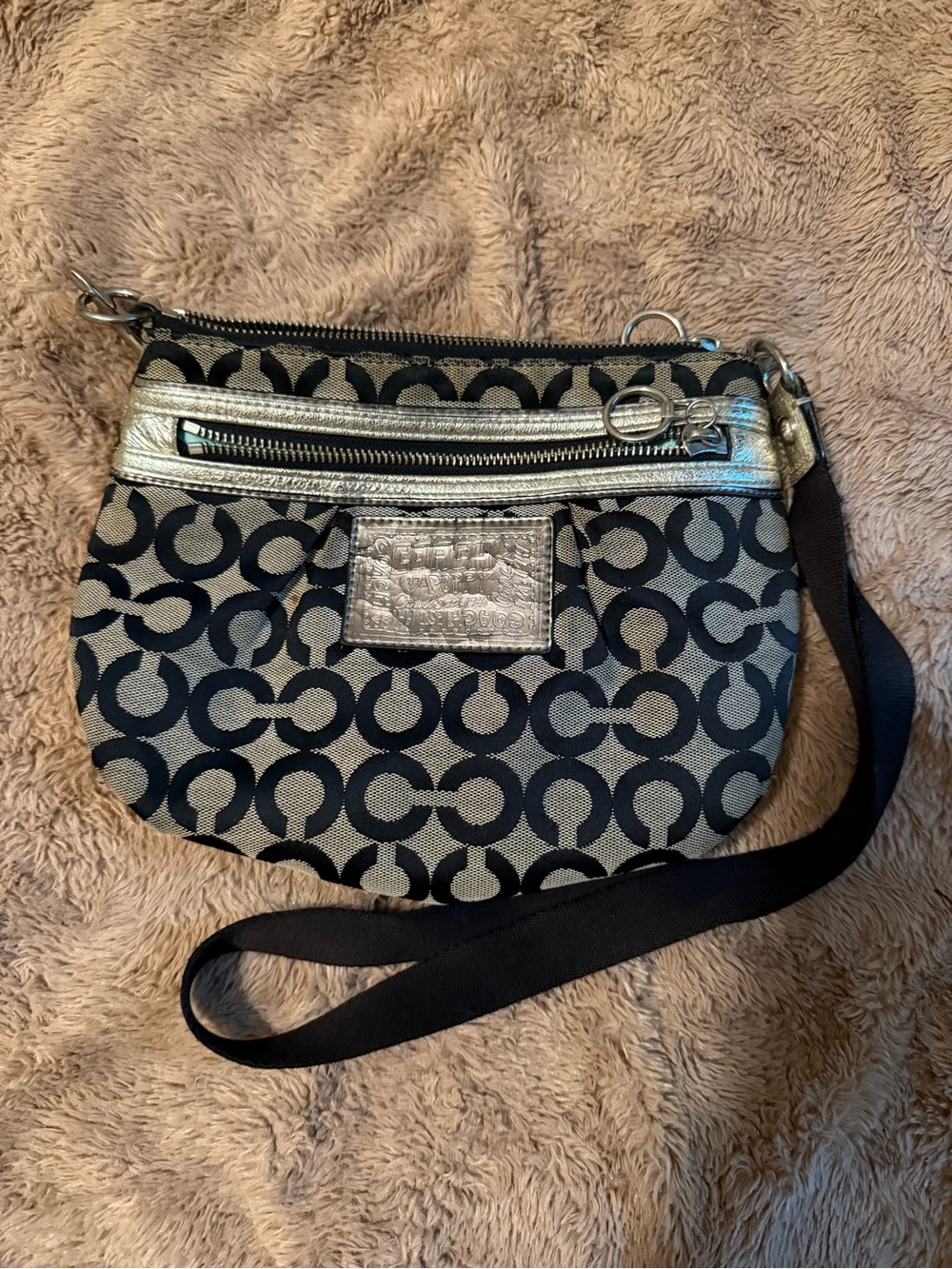 Coach Black Signature Crossbody with Silver Trim